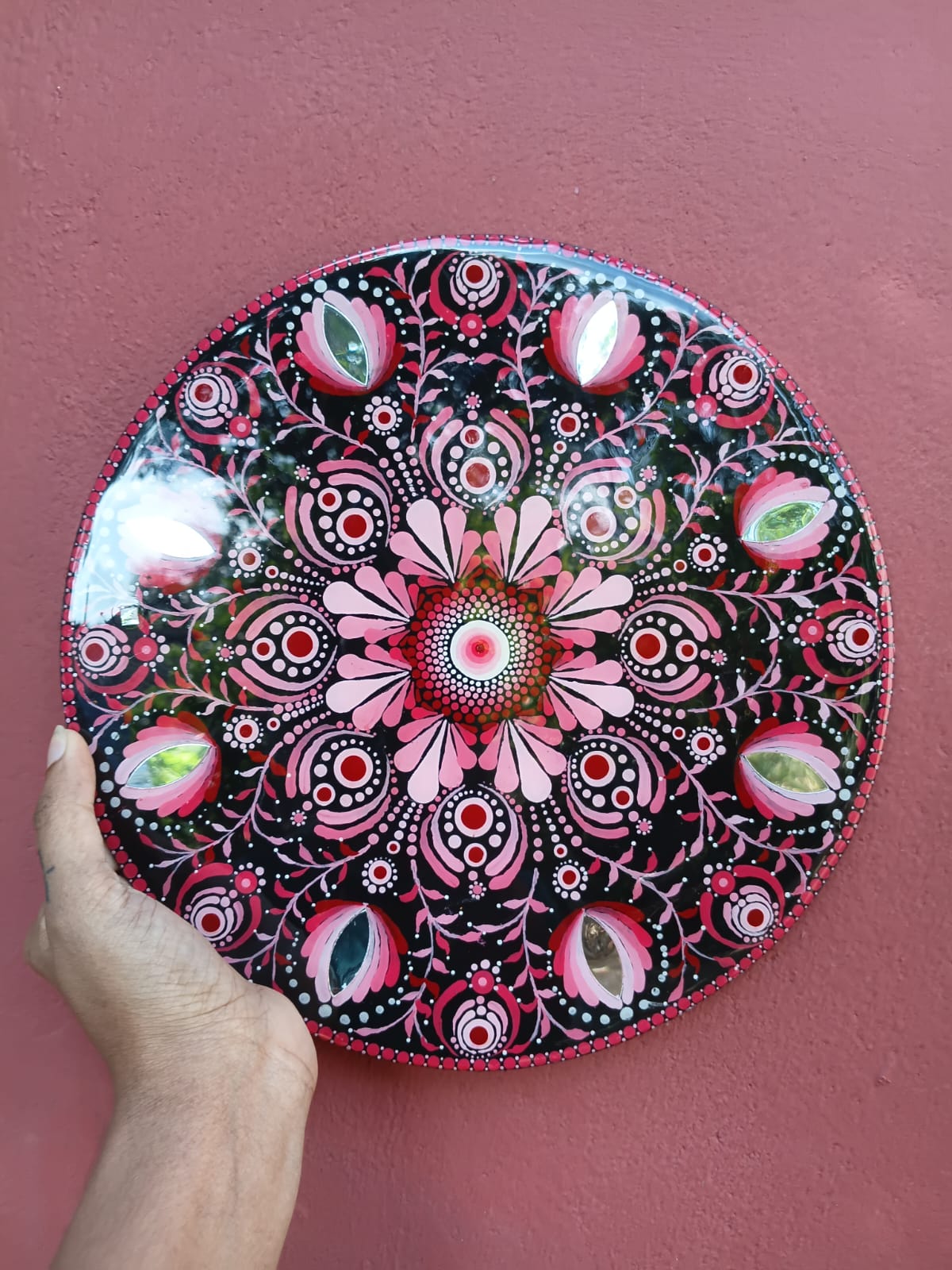 Handcrafted Floral Mandala Mirror Wall Art Plate
